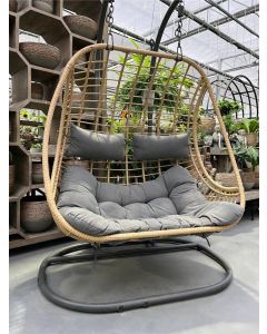 Egg Chair Hanging Wicker 73" Natural Two Seater