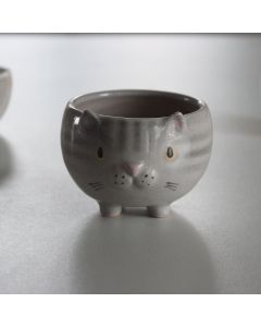 Pot Cat Grey White 4" Ceramic