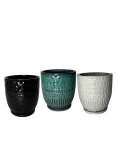 Round Ceramic Glazed Pot w/ Geometric Pattern 10.50" x 10.50"