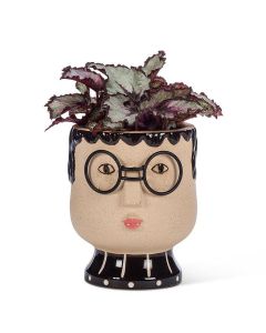 Pot Rnd Painted Face With Glasses 7" Lg